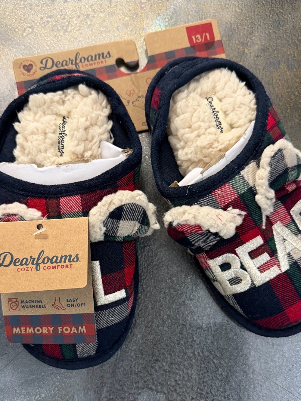 dearfoams Kids Plaid Memory Foam Slippers - Red, Green, Blue